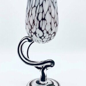 Josefina Krosno Jellyfish Goblets – Set of 9 – Eggplant & White Pattern – Rare –